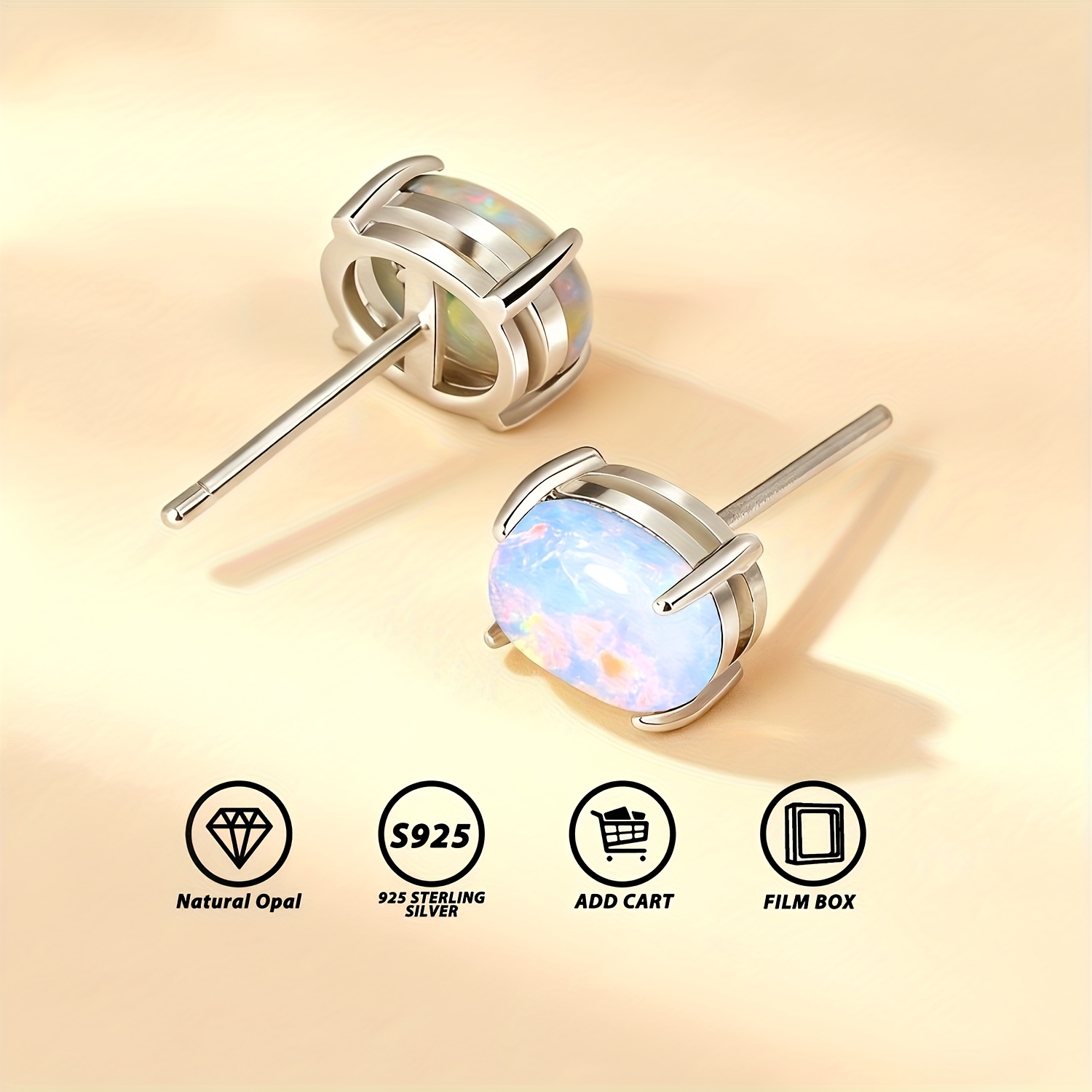 Women's Opal S925 Silver Earrings, October Birthstone